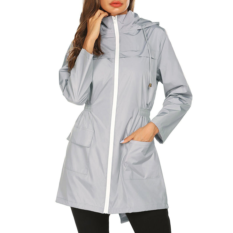 Chaqueta impermeable larga para mujer con capucha: resistente a la intemperie y funcional