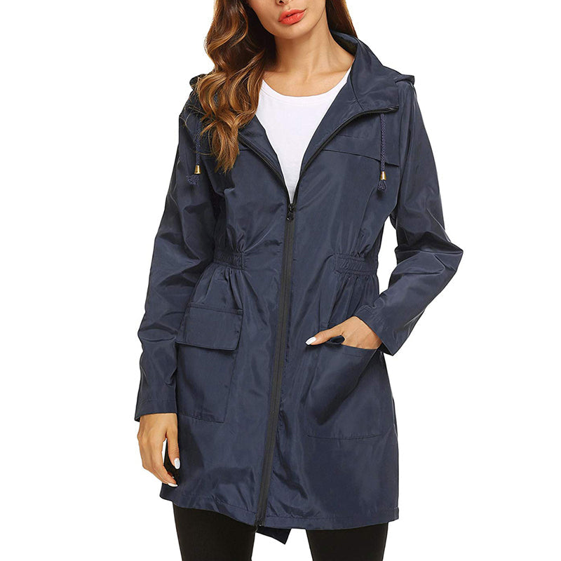 Chaqueta impermeable larga para mujer con capucha: resistente a la intemperie y funcional