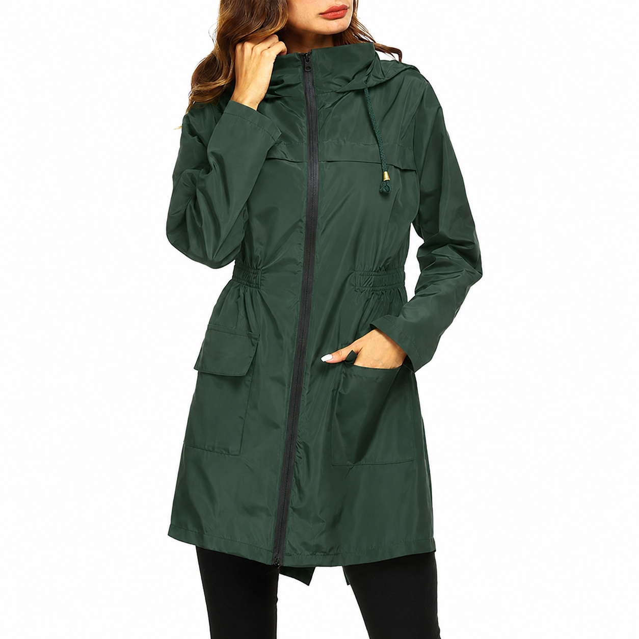 Chaqueta impermeable larga para mujer con capucha: resistente a la intemperie y funcional