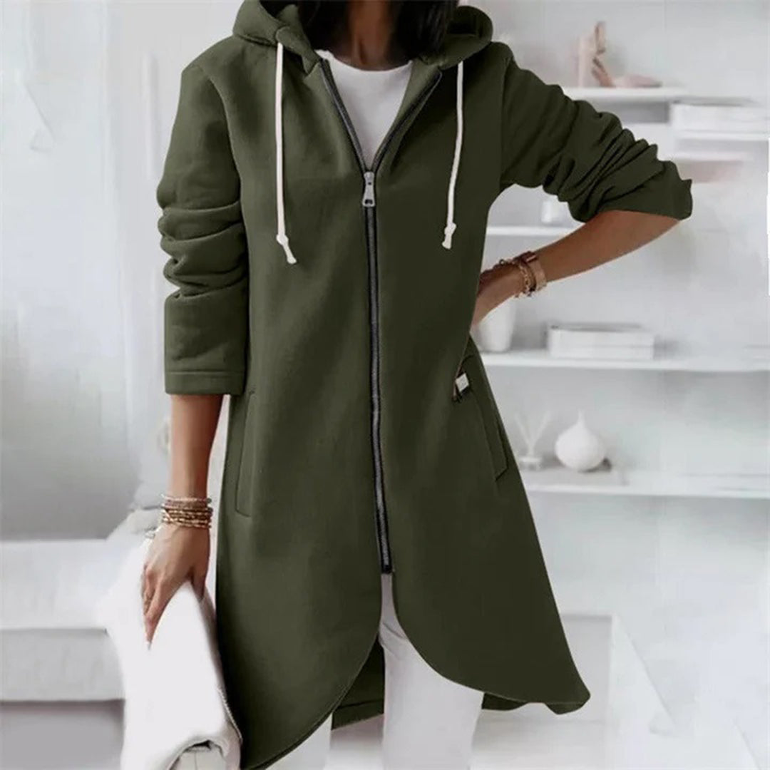 Chaqueta larga con capucha para mujer