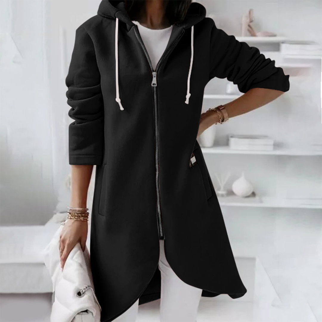 Chaqueta larga con capucha para mujer