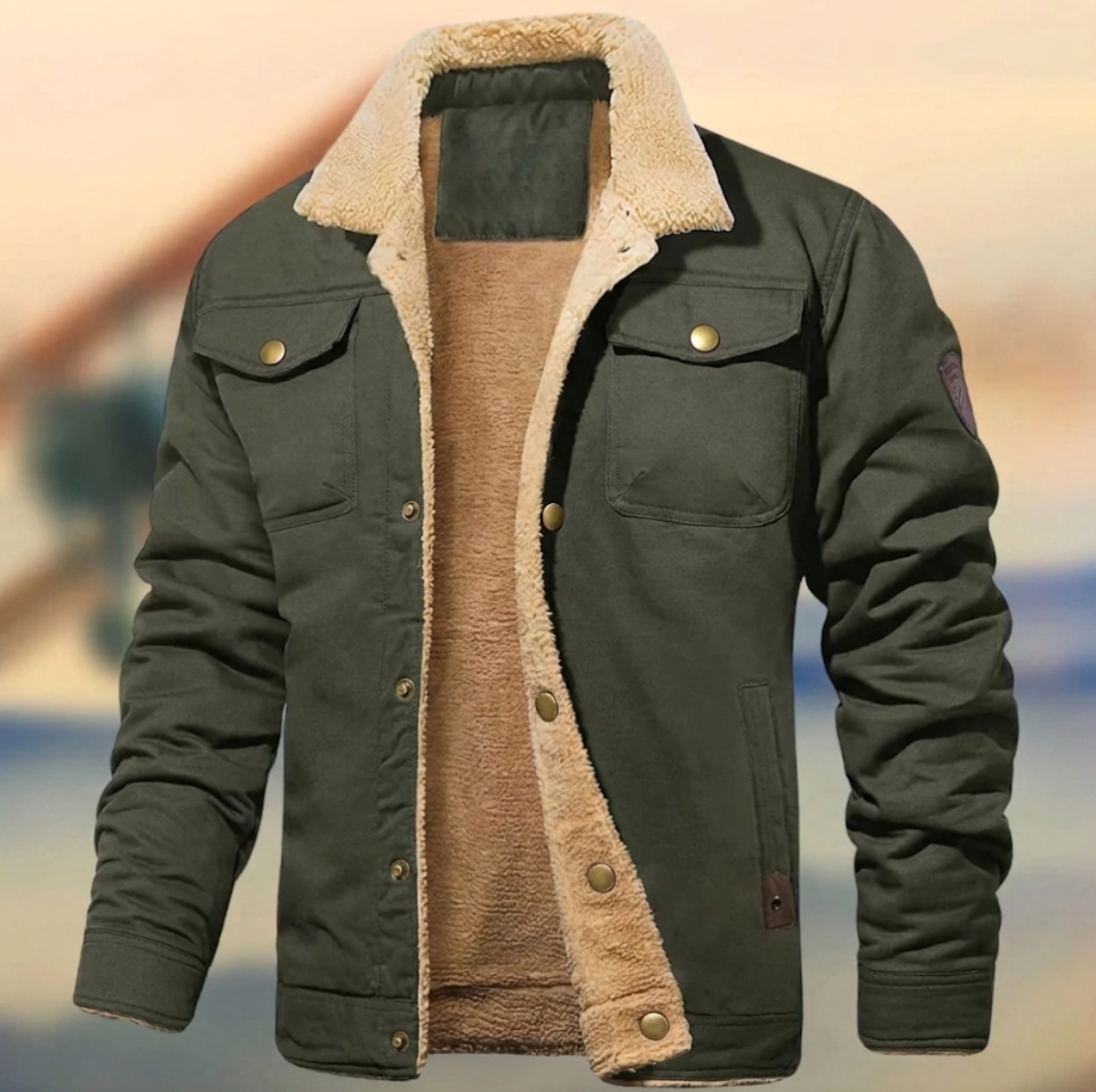 Chaqueta para Hombre con Botones y Cuello Sherpa