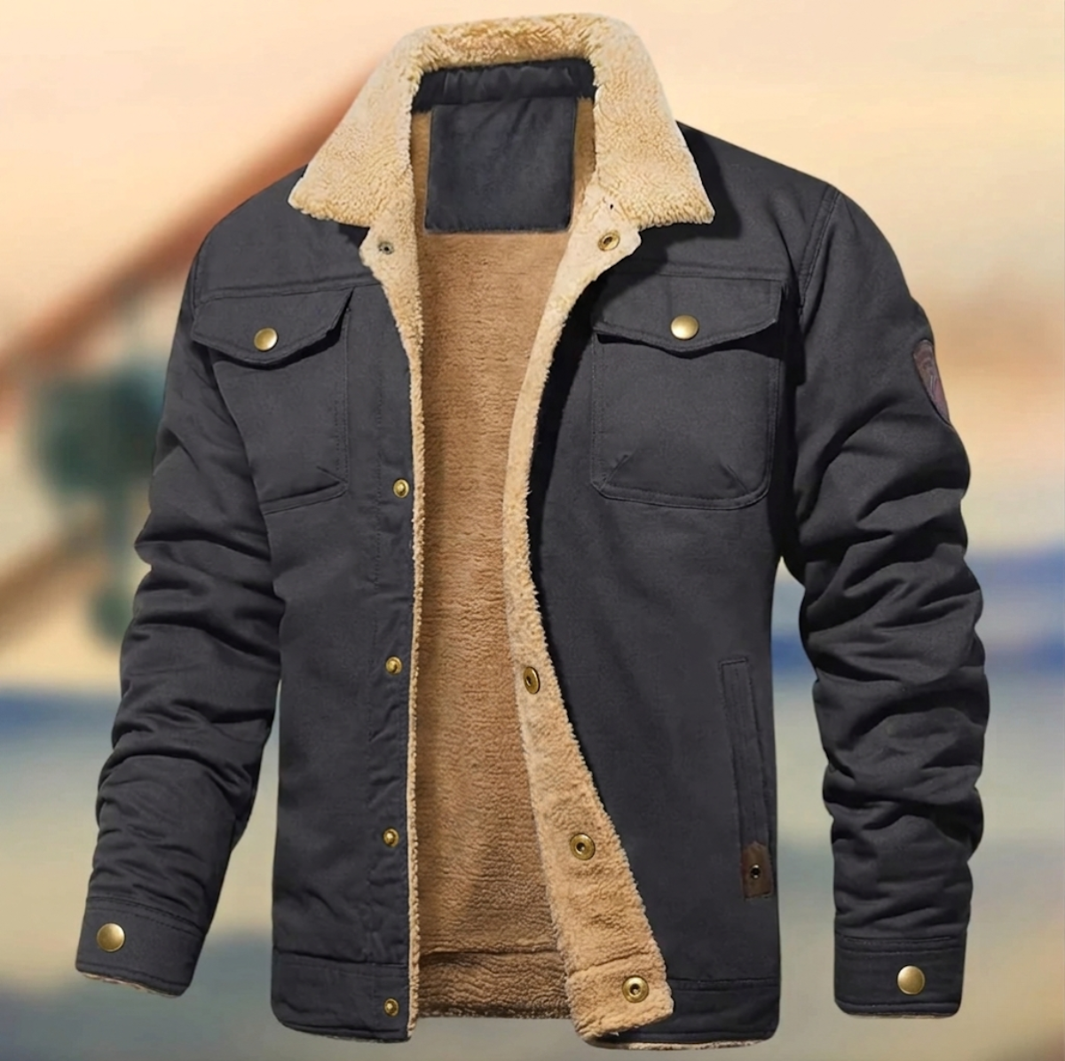 Chaqueta para Hombre con Botones y Cuello Sherpa