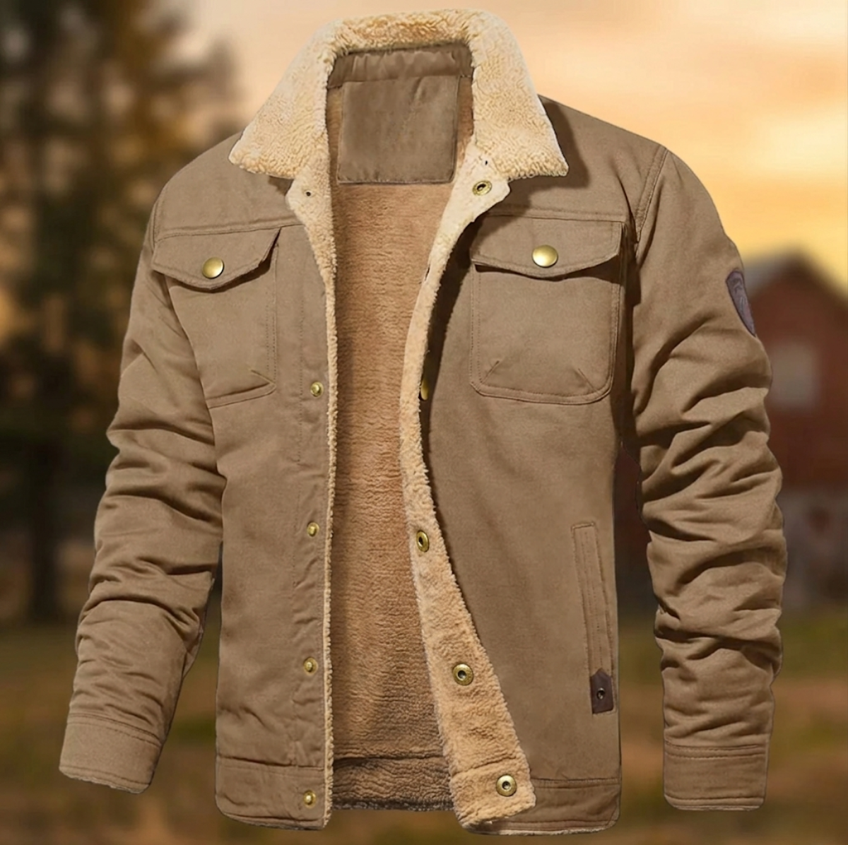 Chaqueta para Hombre con Botones y Cuello Sherpa