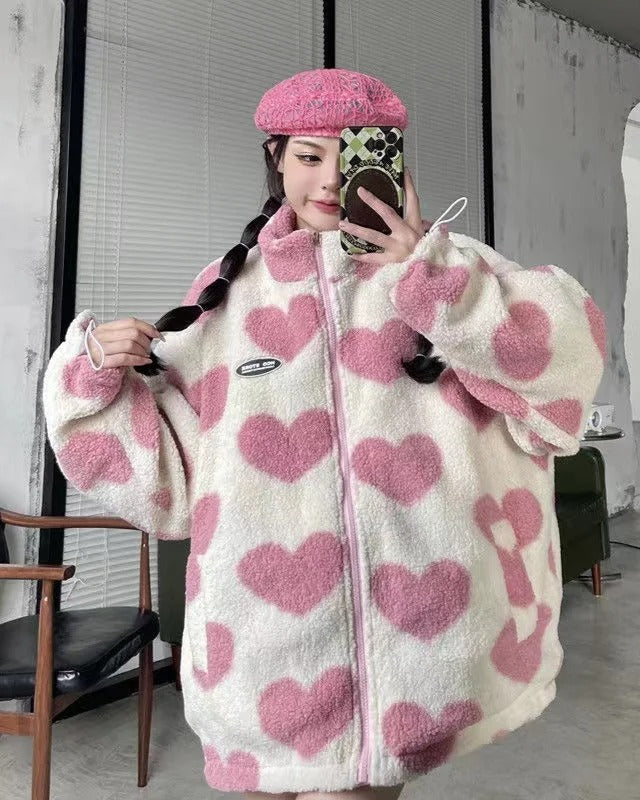 Chaqueta reversible con estampado de corazones