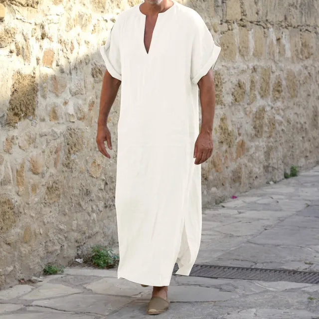Chilaba blanca con cuello en V