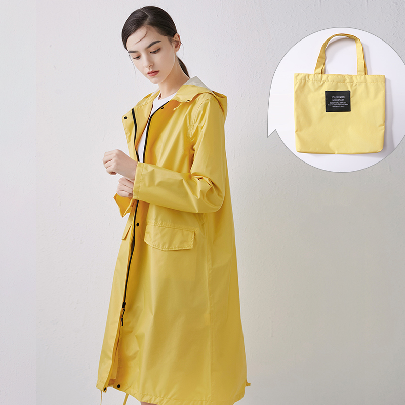Chubasquero largo e impermeable con capucha para mujer
