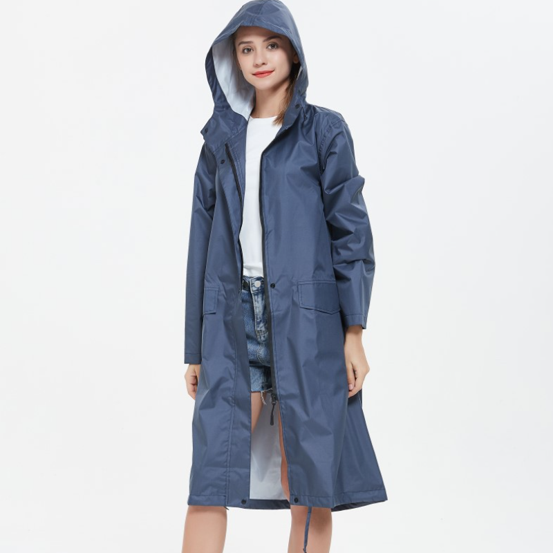 Chubasquero largo e impermeable con capucha para mujer
