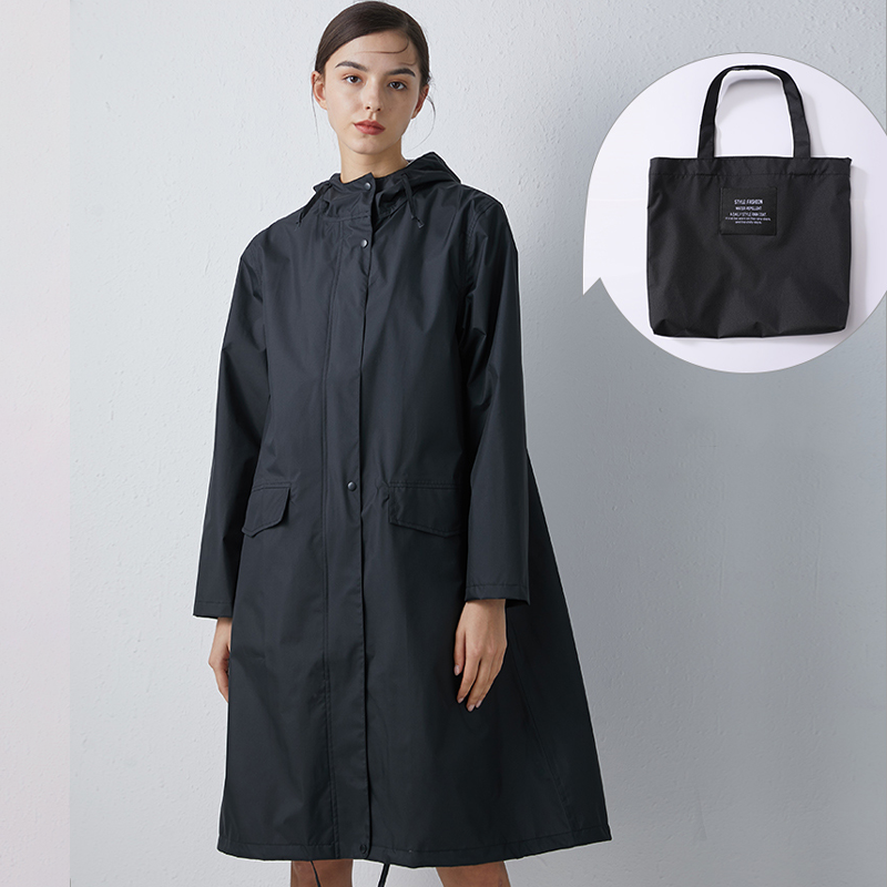 Chubasquero largo e impermeable con capucha para mujer