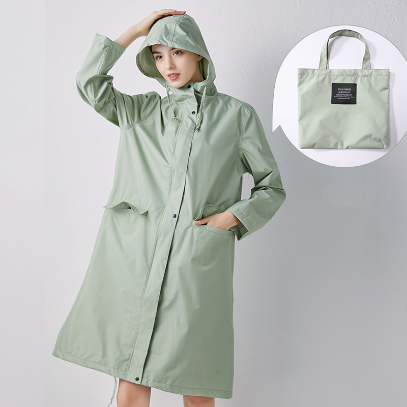 Chubasquero largo e impermeable con capucha para mujer