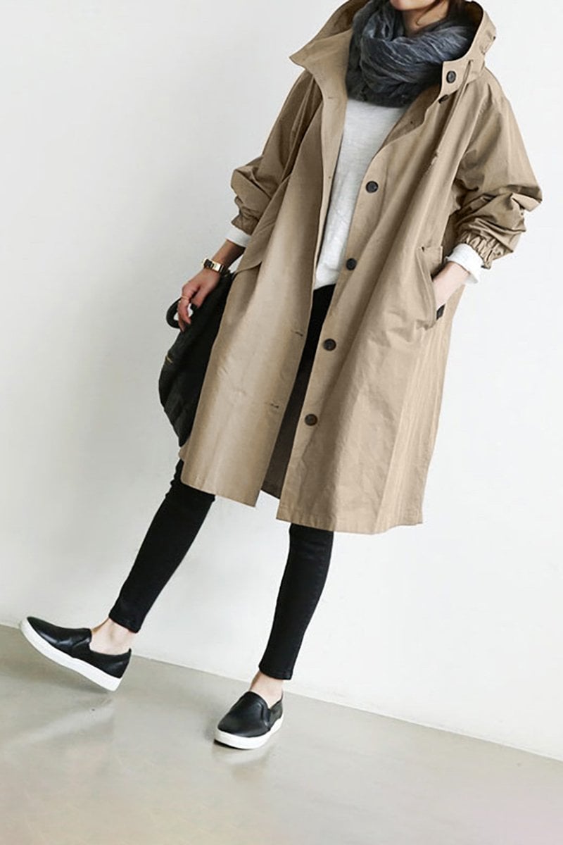 Chubasquero Tipo Trench Impermeable con Capucha - Ligero y Elegante