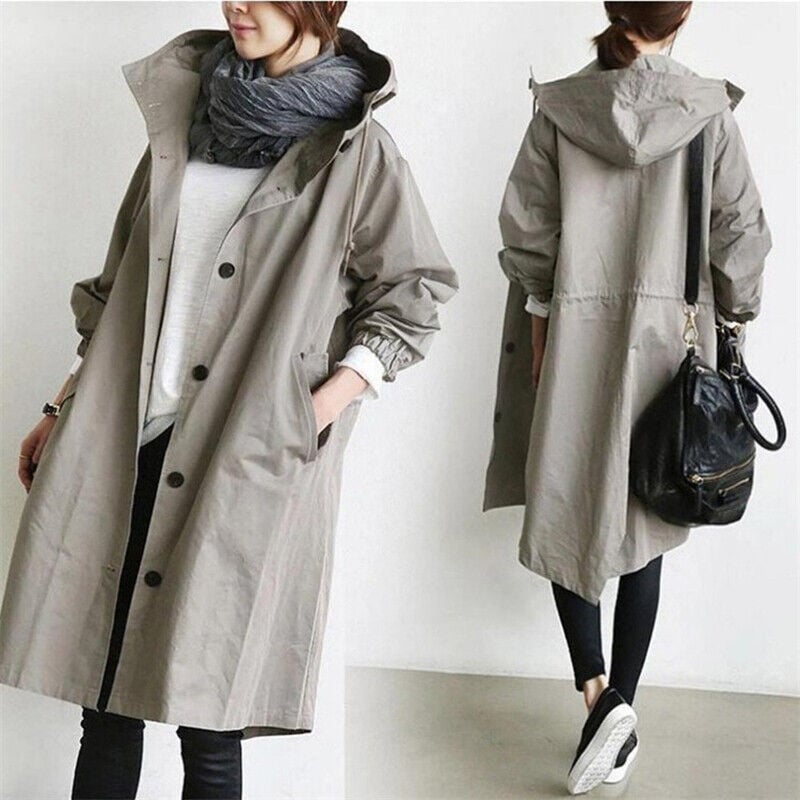 Chubasquero Tipo Trench Impermeable con Capucha - Ligero y Elegante