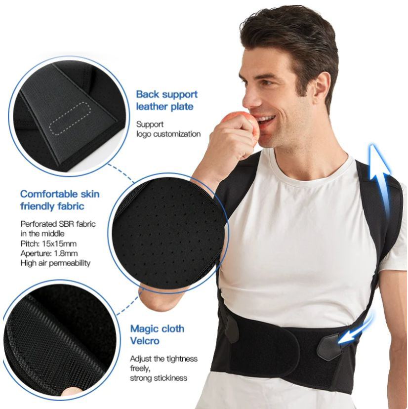 Cinturón corrector de postura | Soporte inmediato para espalda y hombros | Negro