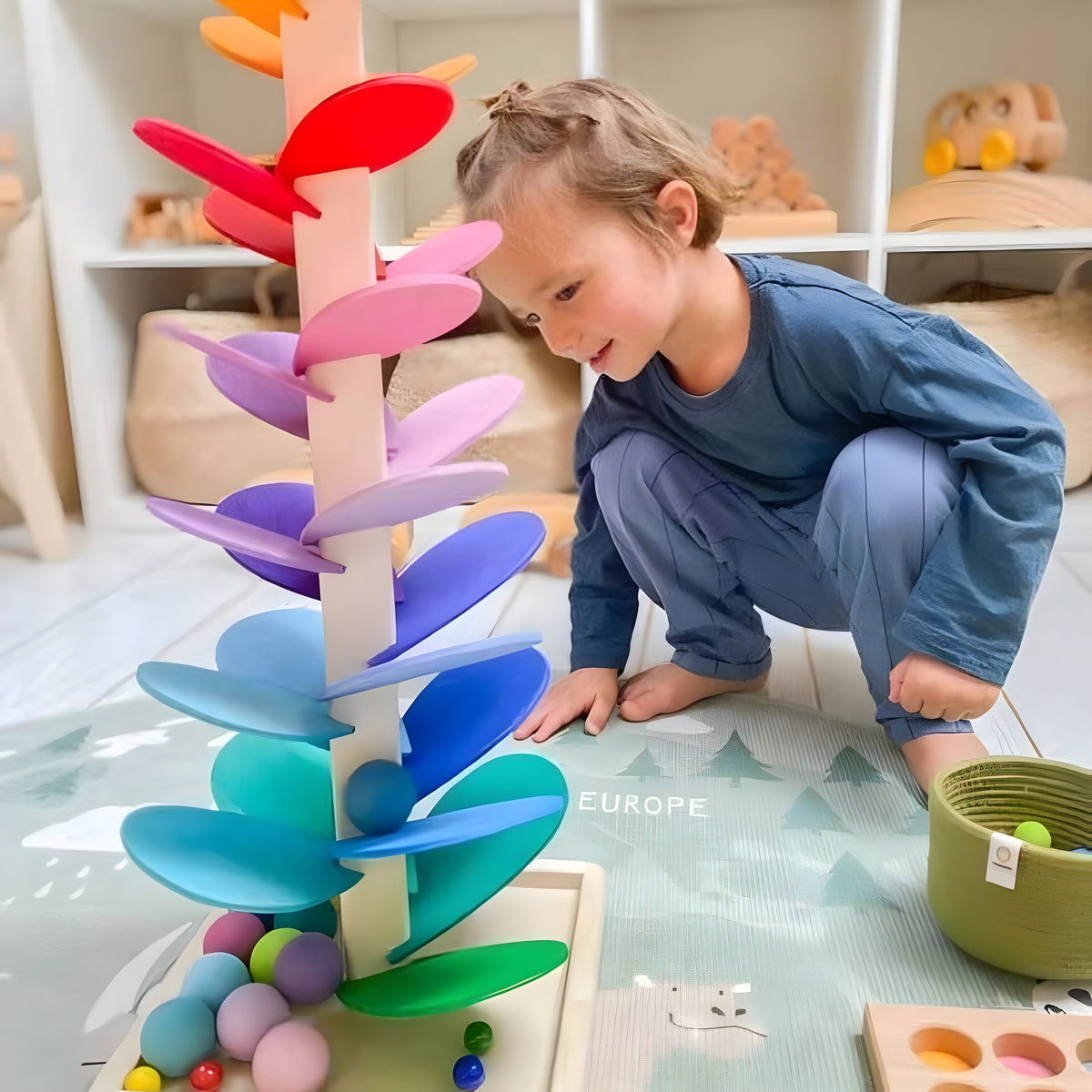 Circuito de Canicas Multicolor de Madera - Juguete Educativo