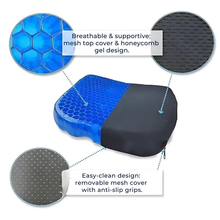 Cojín de asiento ergonómico de gel – Alivia el dolor de cóccix y zona lumbar