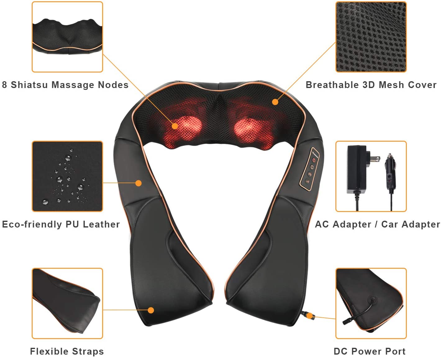 Cojín masajeador Shiatsu con calor para cuello, hombros y espalda (V2)