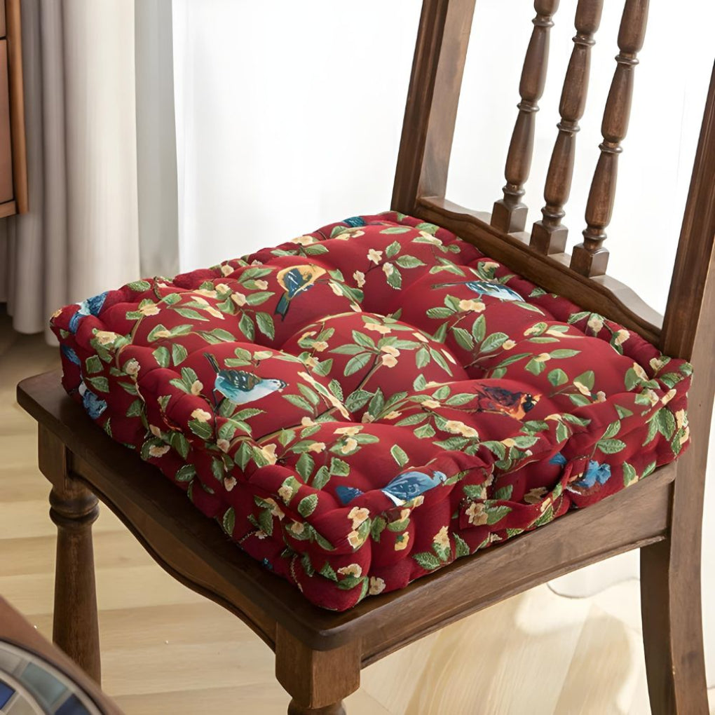Cojín para silla con estampado de pájaros y hojas