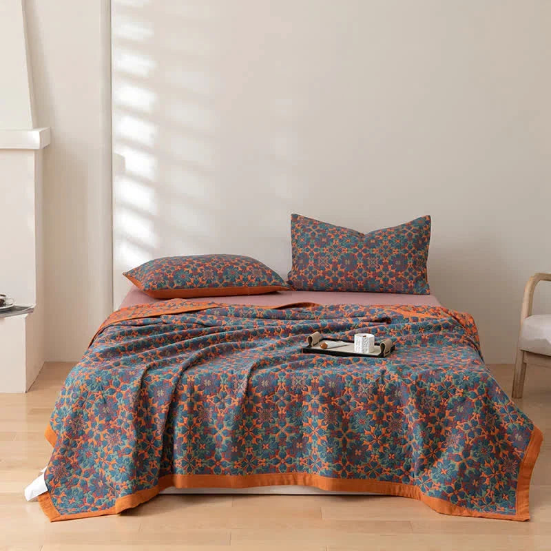 Colcha de algodón de seis capas con estampado azul