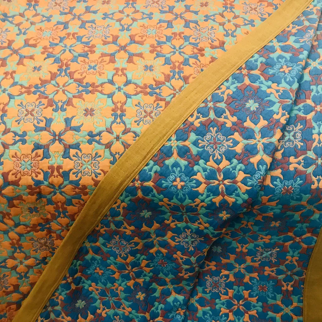 Colcha de algodón de seis capas con estampado azul