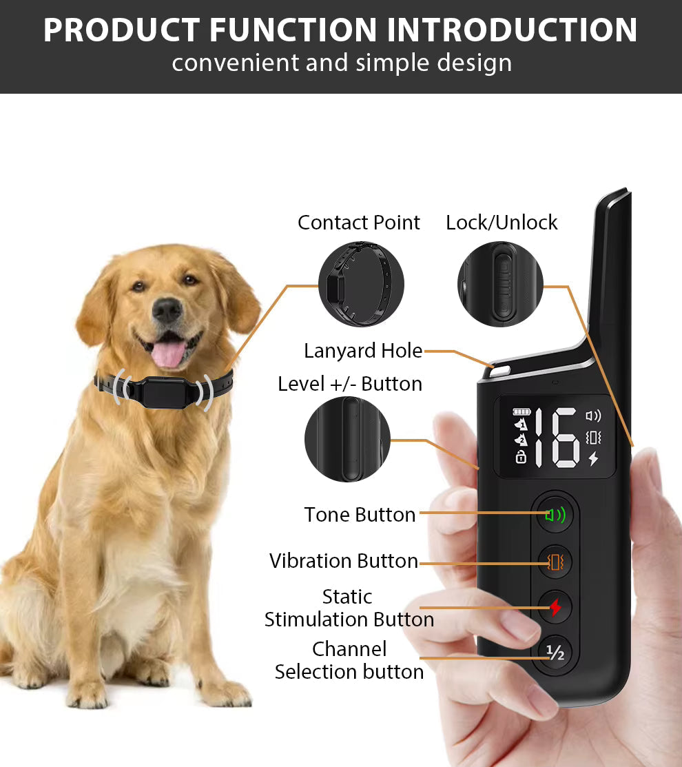 Collar de adiestramiento eléctrico para perros – Control remoto de 500 m, impermeable IPX7, modos de descarga, vibración y sonido