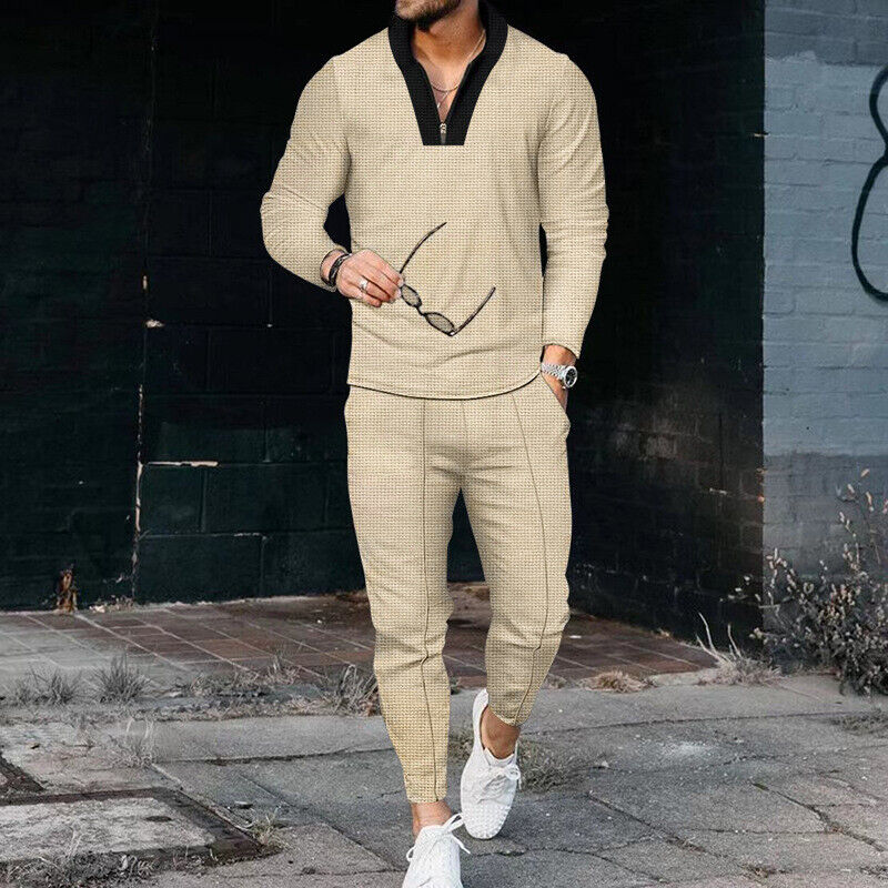 Conjunto casual de dos piezas con parte superior con cremallera y pantalones