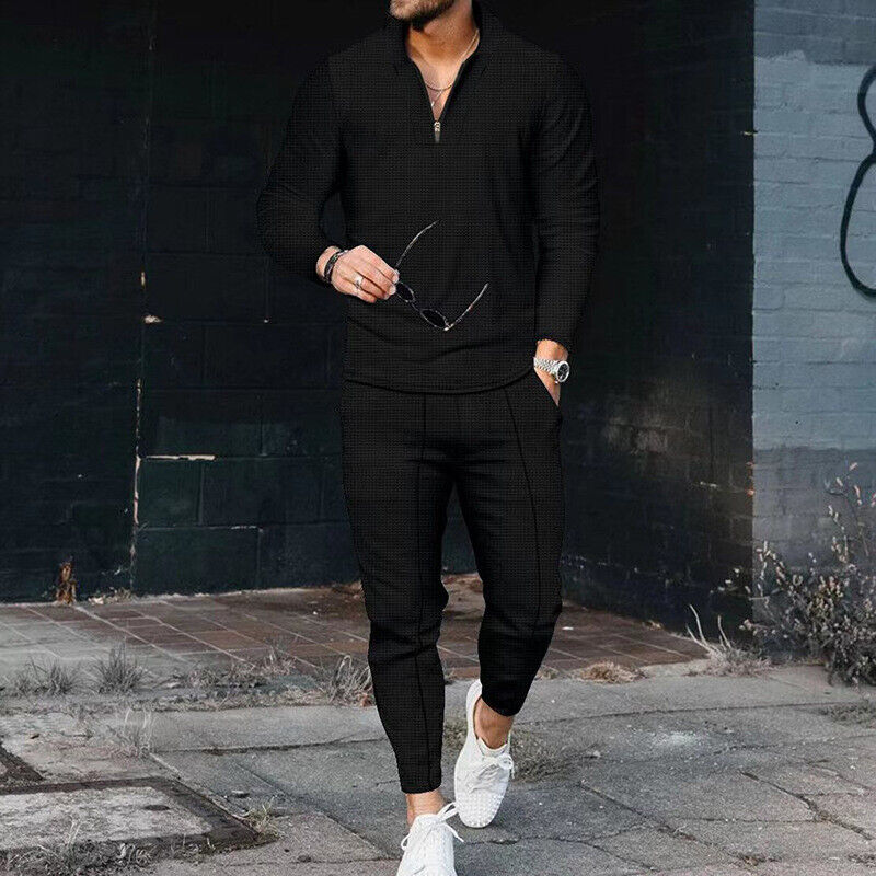 Conjunto casual de dos piezas con parte superior con cremallera y pantalones