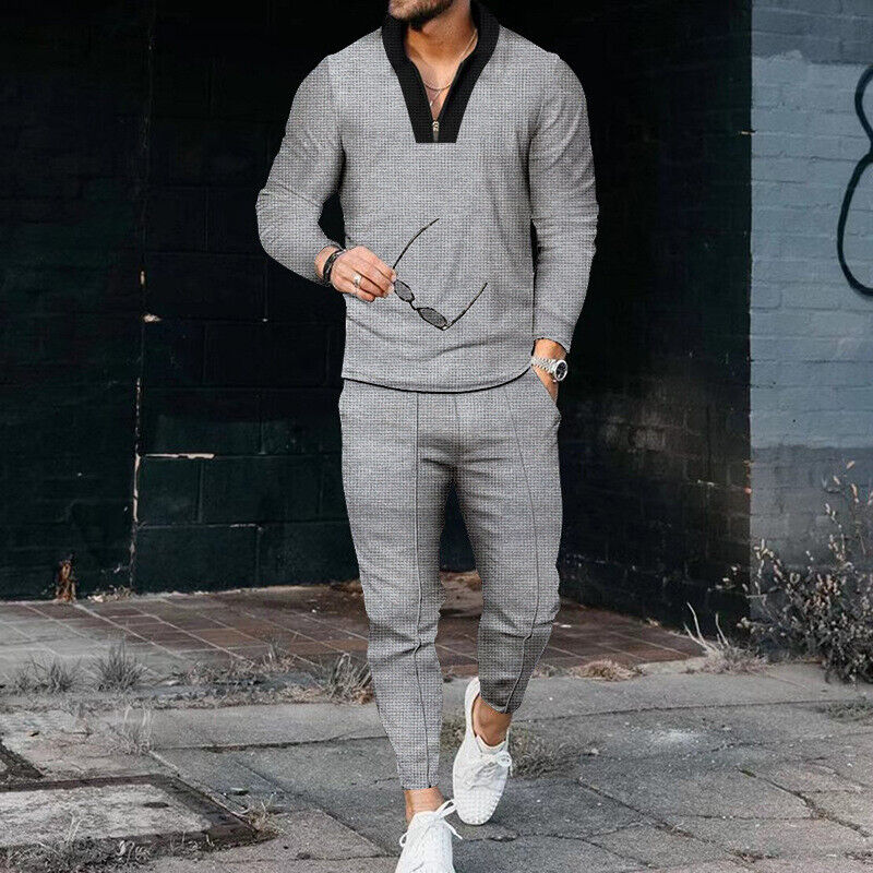 Conjunto casual de dos piezas con parte superior con cremallera y pantalones