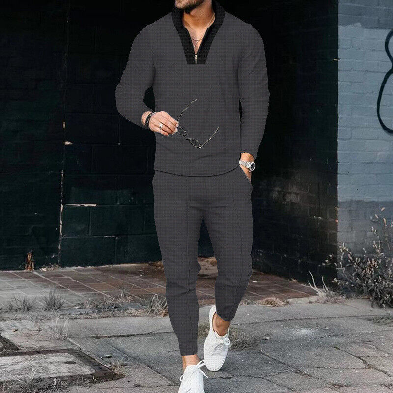 Conjunto casual de dos piezas con parte superior con cremallera y pantalones