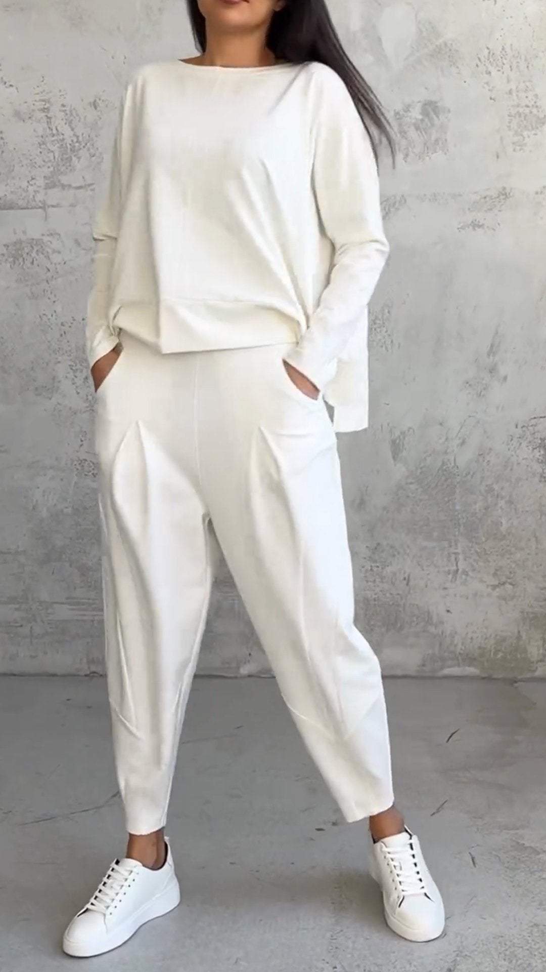 Conjunto casual de verano para mujer con jersey holgado y pantalón entallado