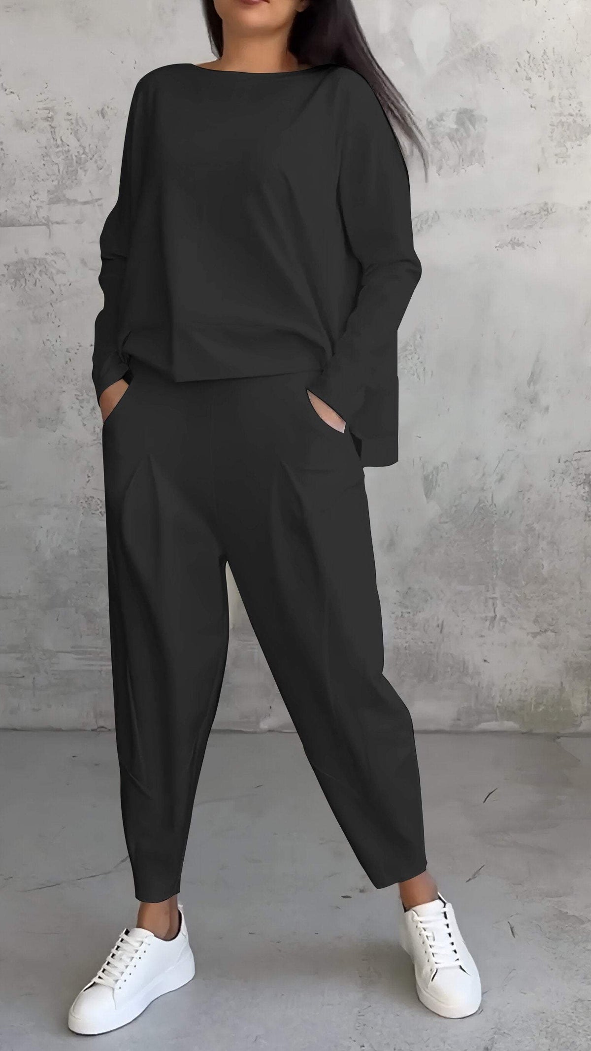 Conjunto casual de verano para mujer con jersey holgado y pantalón entallado