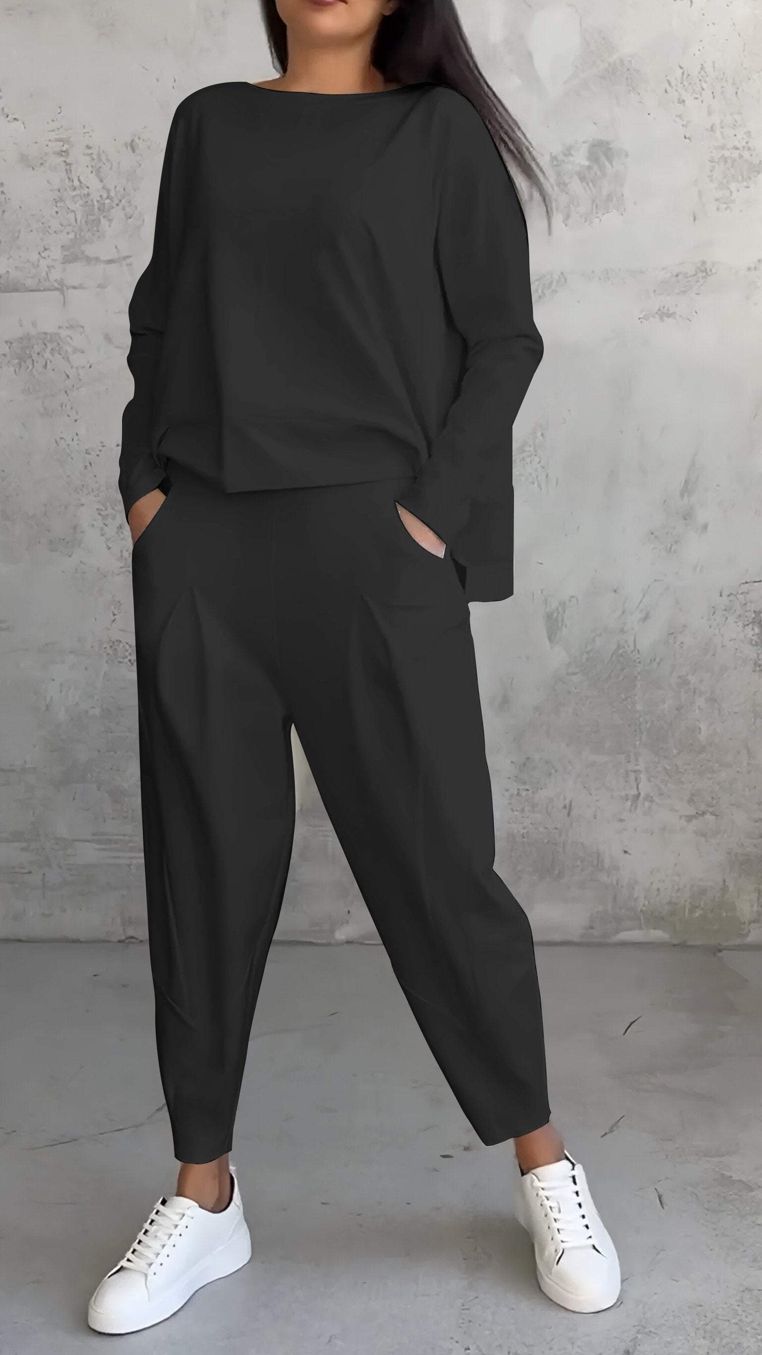Conjunto casual de verano para mujer con jersey holgado y pantalón entallado