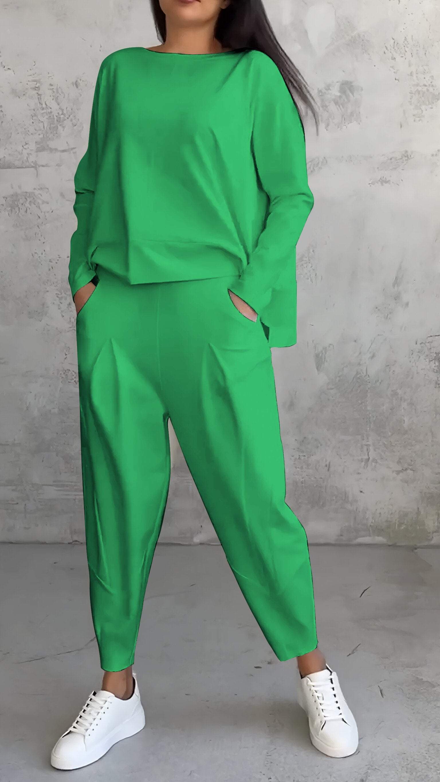 Conjunto casual de verano para mujer con jersey holgado y pantalón entallado