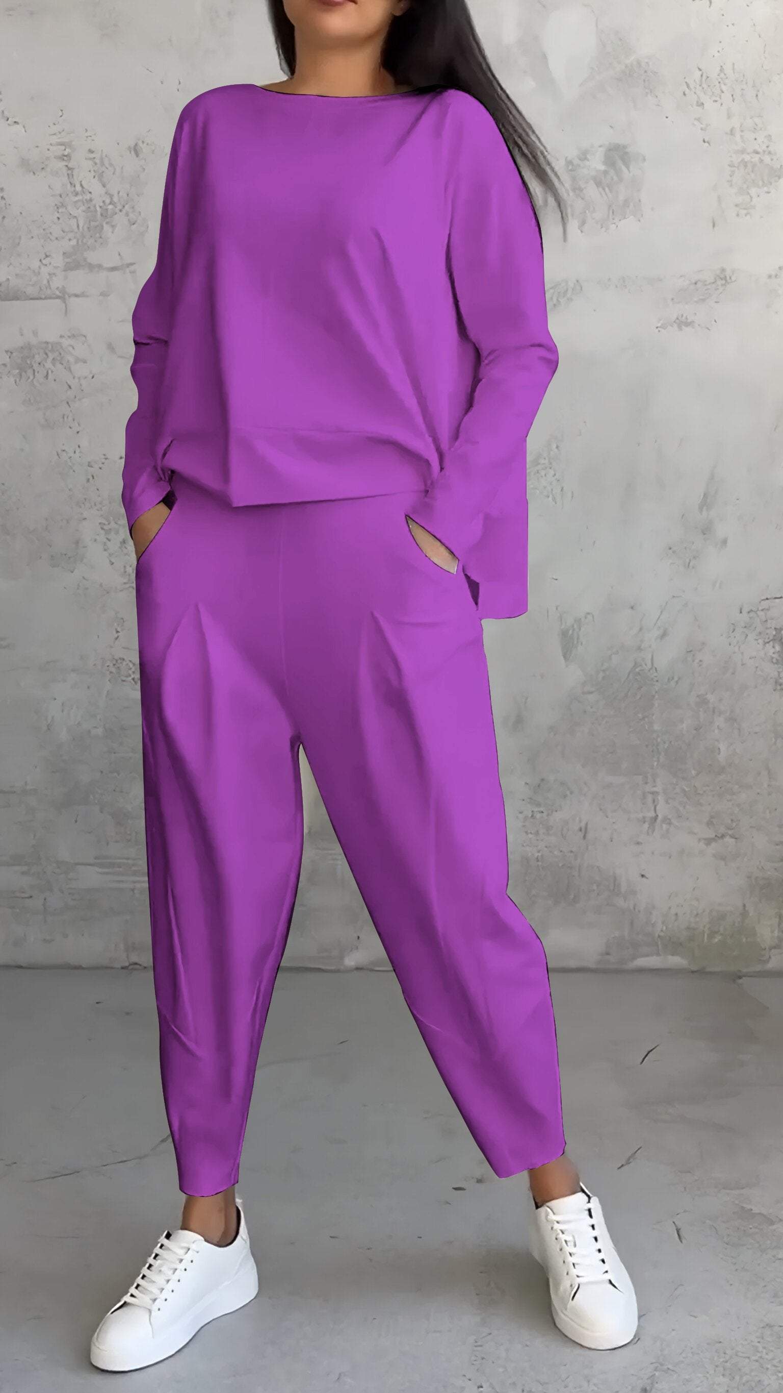 Conjunto casual de verano para mujer con jersey holgado y pantalón entallado