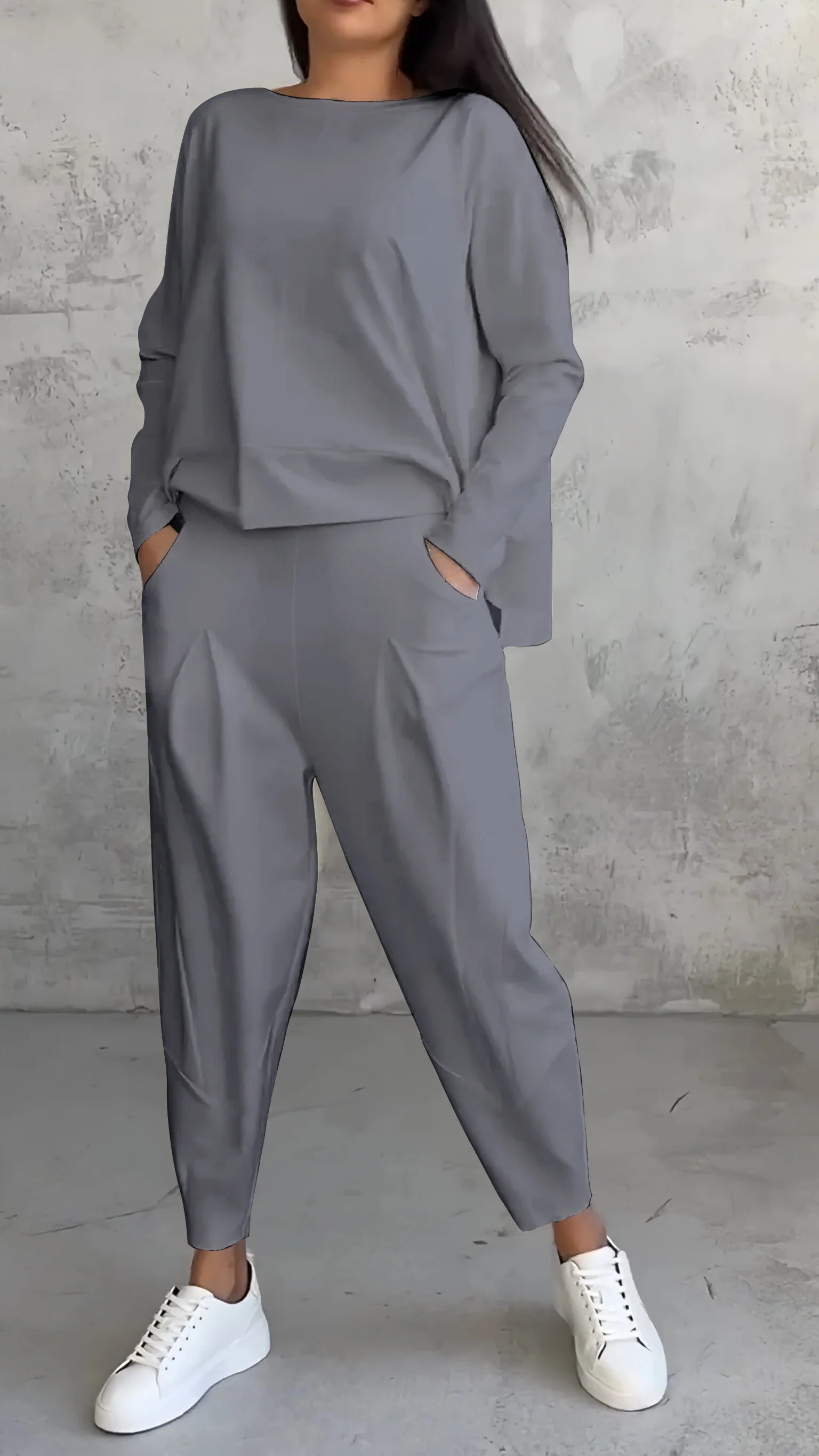 Conjunto casual de verano para mujer con jersey holgado y pantalón entallado