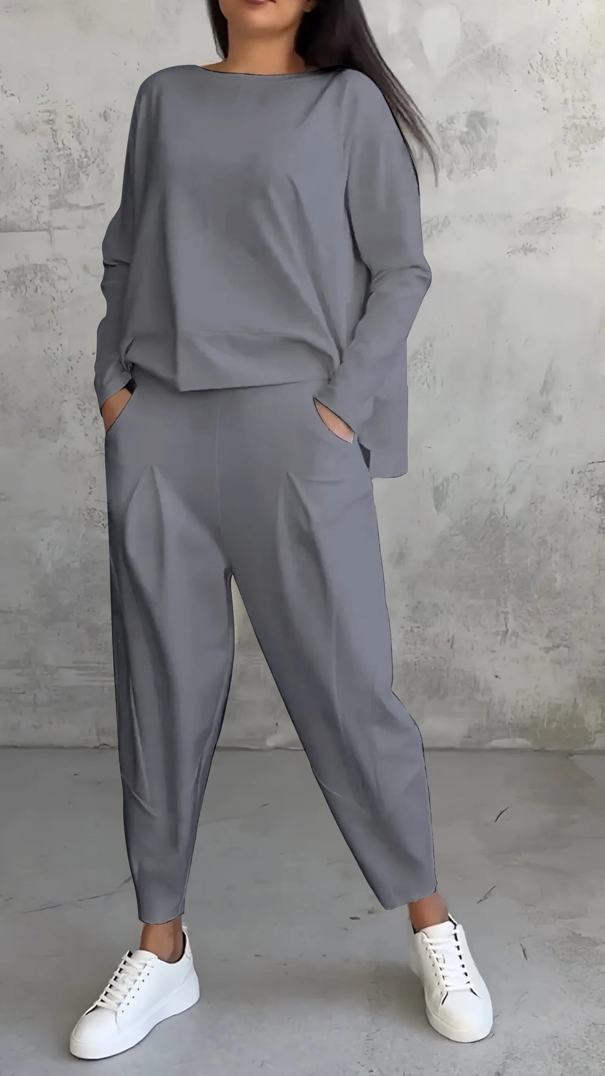 Conjunto casual de verano para mujer con jersey holgado y pantalón entallado
