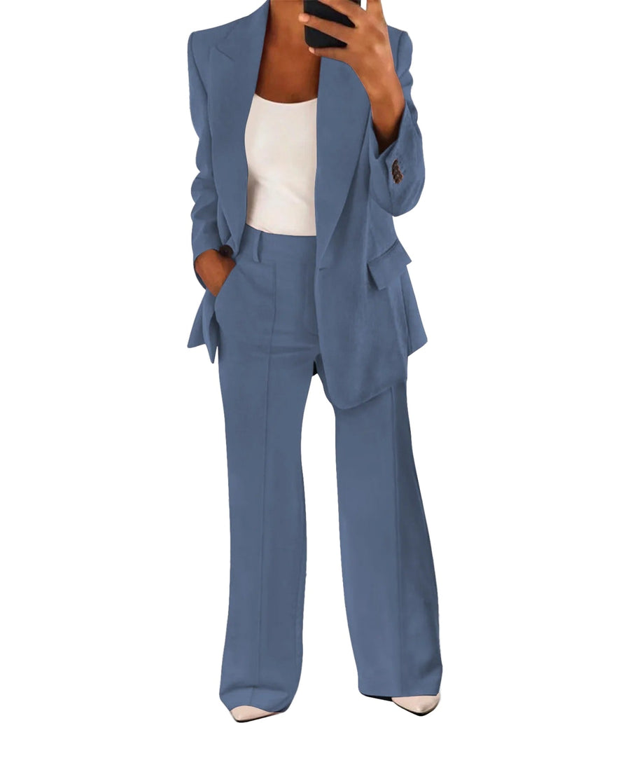 Conjunto casual para mujer de blazer moderno de poliéster y pantalón ancho