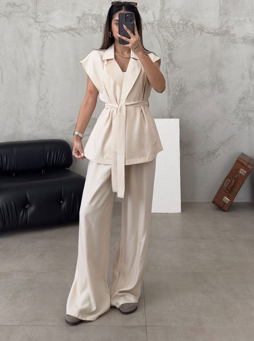 Conjunto casual para mujer de corte holgado con pantalón ancho a medida