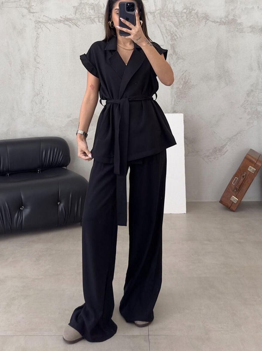 Conjunto casual para mujer de corte holgado con pantalón ancho a medida