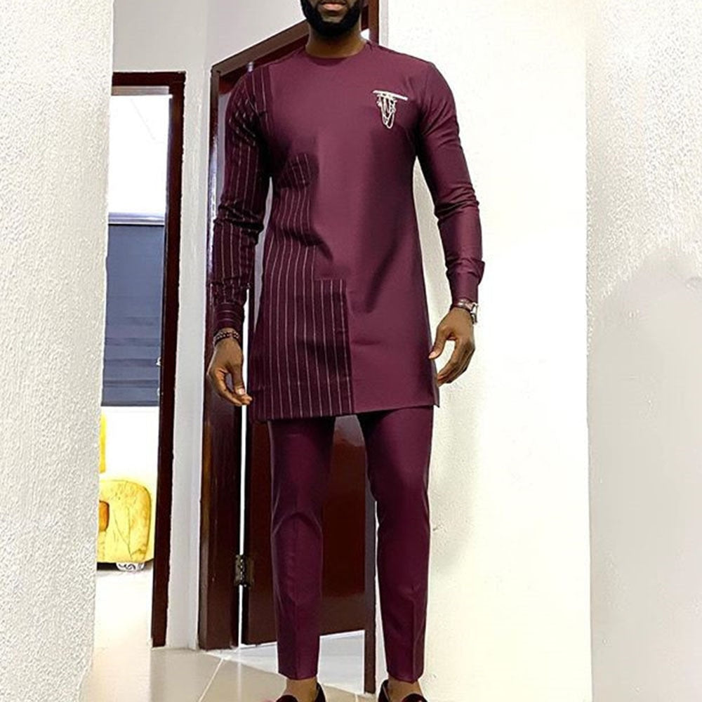 Conjunto Dashiki para Hombre: Manga Larga y Pantalones Slim Fit