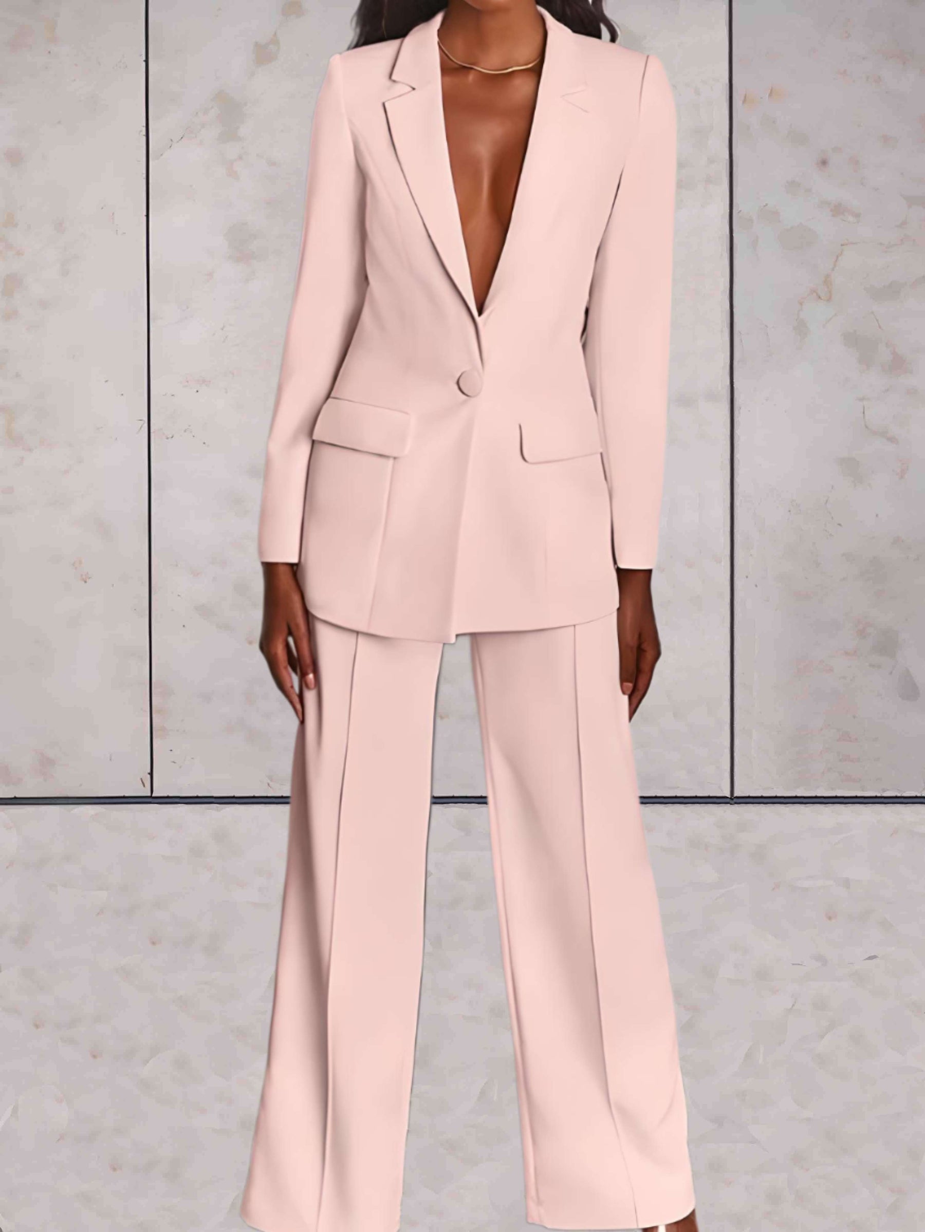 Conjunto de 2 piezas para mujer con blazer formal de negocios y pantalón de pata ancha