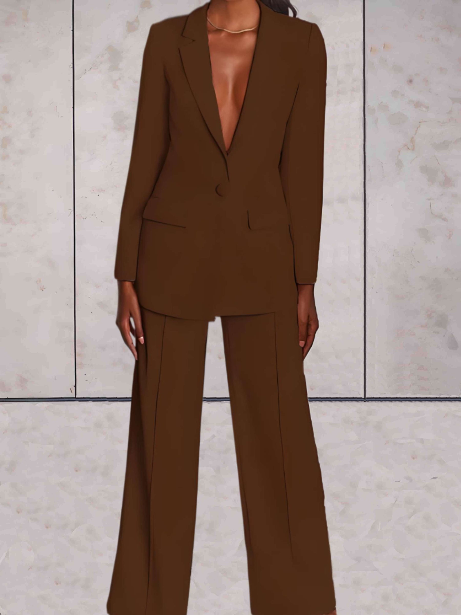 Conjunto de 2 piezas para mujer con blazer formal de negocios y pantalón de pata ancha