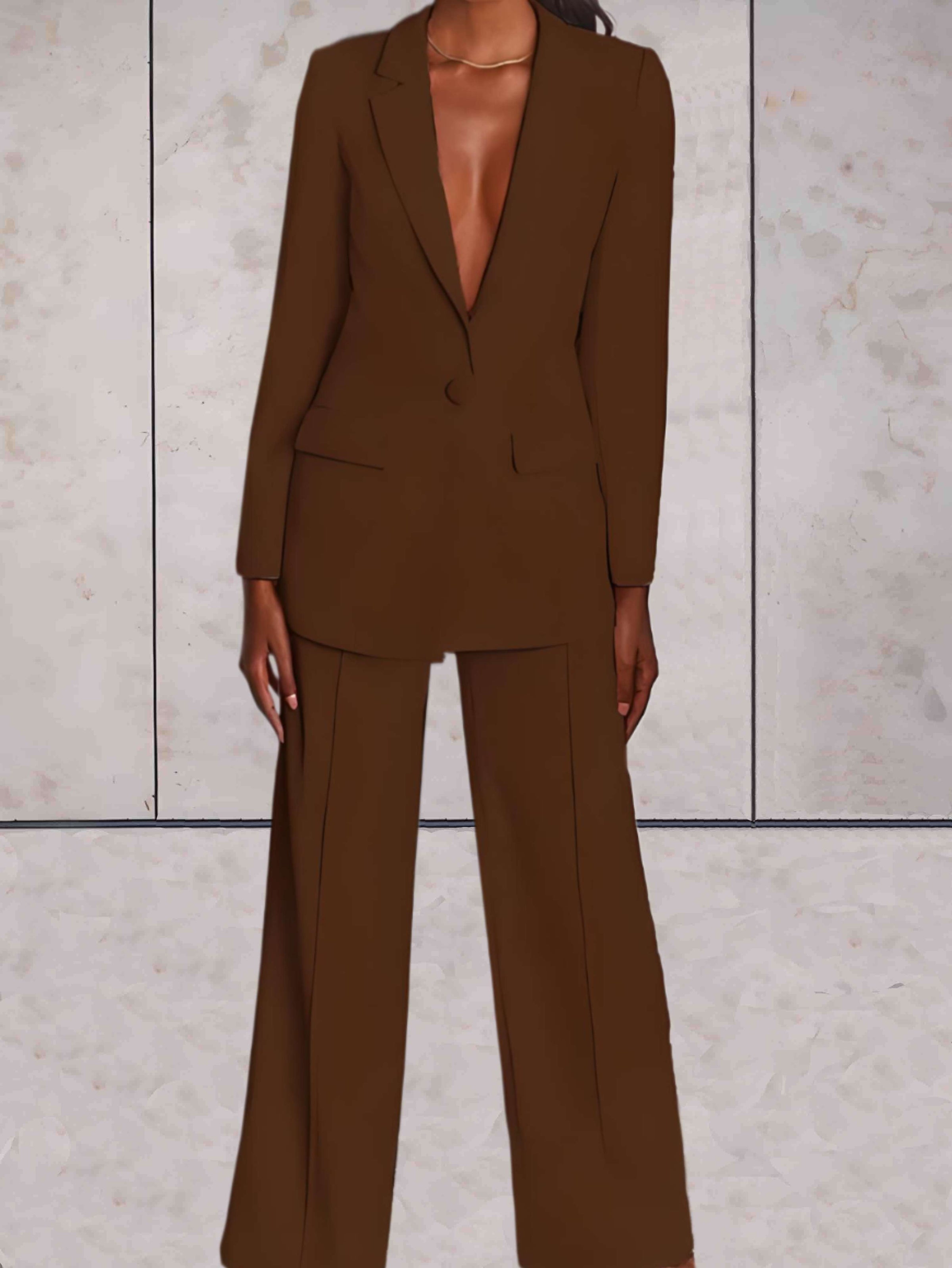 Conjunto de 2 piezas para mujer con blazer formal de negocios y pantalón de pata ancha