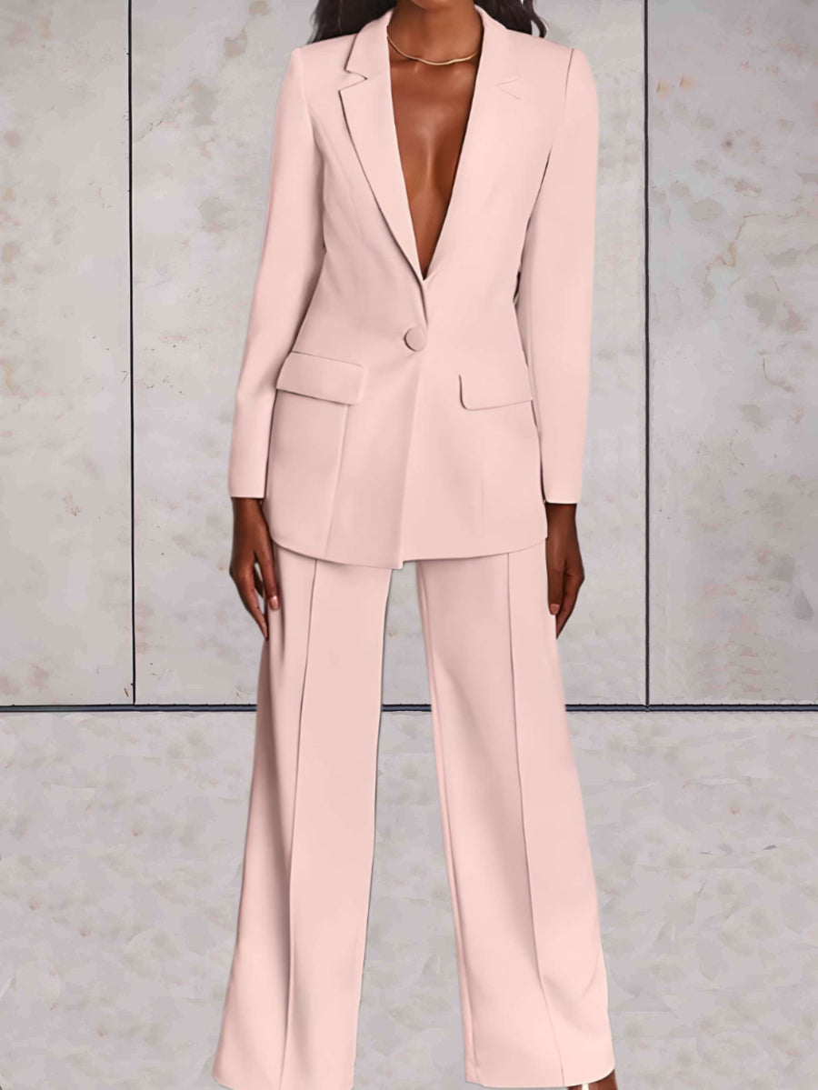 Conjunto de 2 piezas para mujer con chaqueta formal de negocios y pantalón de pernera ancha