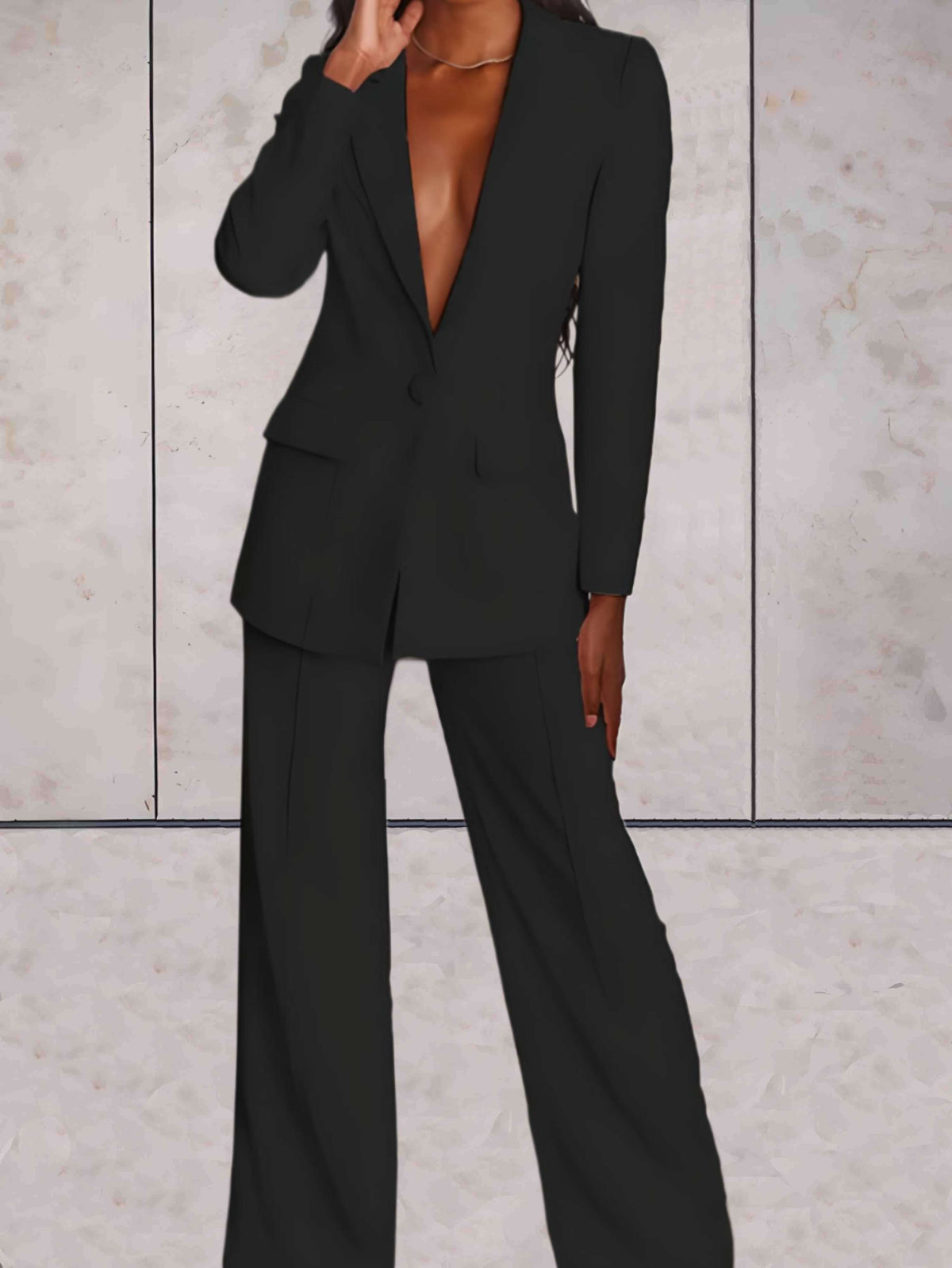 Conjunto de 2 piezas para mujer con chaqueta formal de negocios y pantalón de pernera ancha