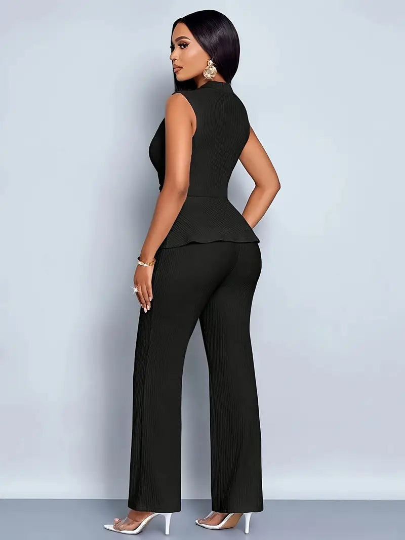 Conjunto de Blusa con Peplum Plisado y Pantalón