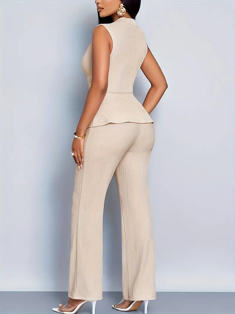 Conjunto de Blusa con Peplum Plisado y Pantalón