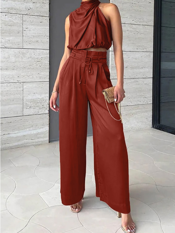 Conjunto de dos piezas lujoso con top elegante y pantalón para fiesta y uso diario