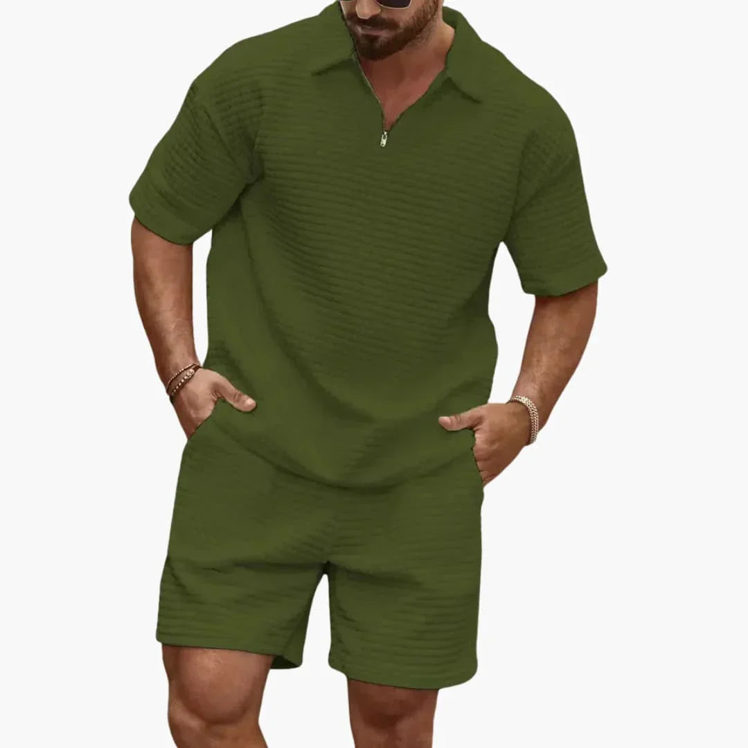 Conjunto de dos piezas para hombre con textura acolchada y media cremallera