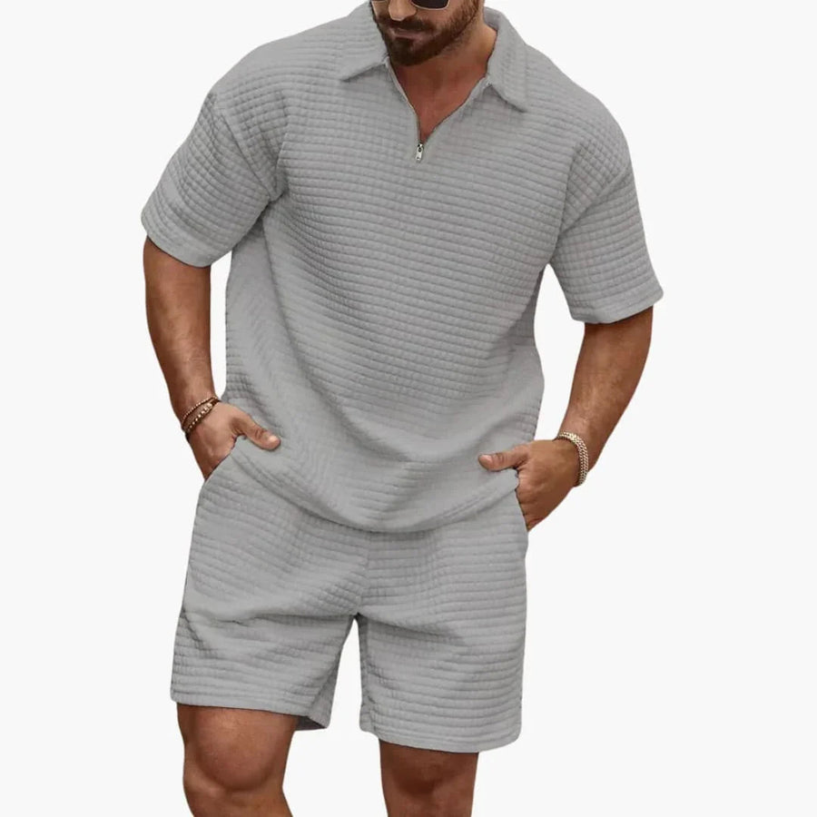 Conjunto de dos piezas para hombre con textura acolchada y media cremallera