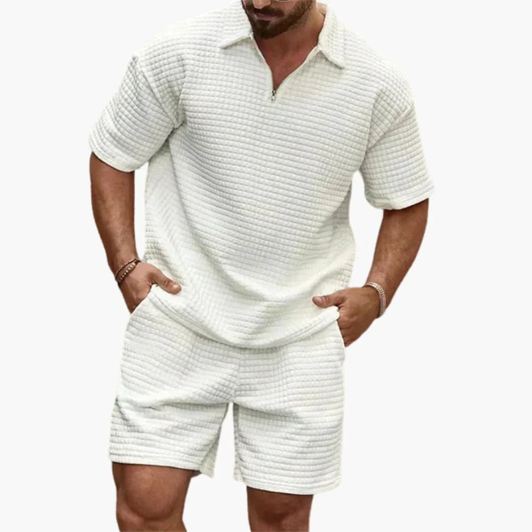 Conjunto de dos piezas para hombre con textura acolchada y media cremallera